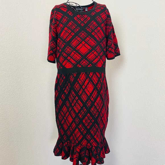 NINA LEONARD Red Dress Round Neck 1/2 sleeve Large - Picture 2 of 12